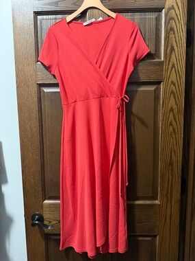 Chris & Carol Red Wrap Midi Dress